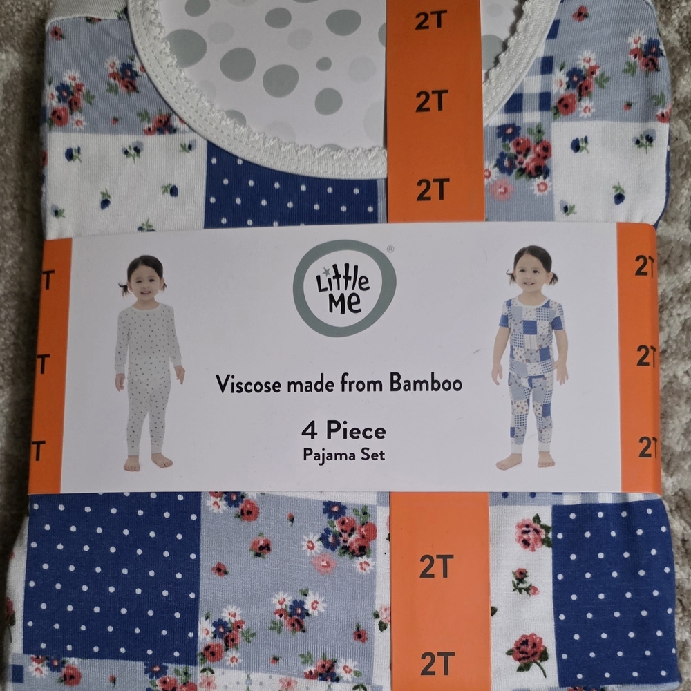 New! Little Me Blue and White Floral Pajama Set 2pk